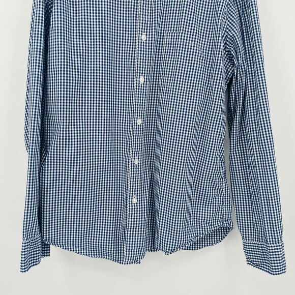 J. Crew Size XL Navy Blue White Gingham Plaid Slim Washed Button Down Shirt - Picture 3 of 6